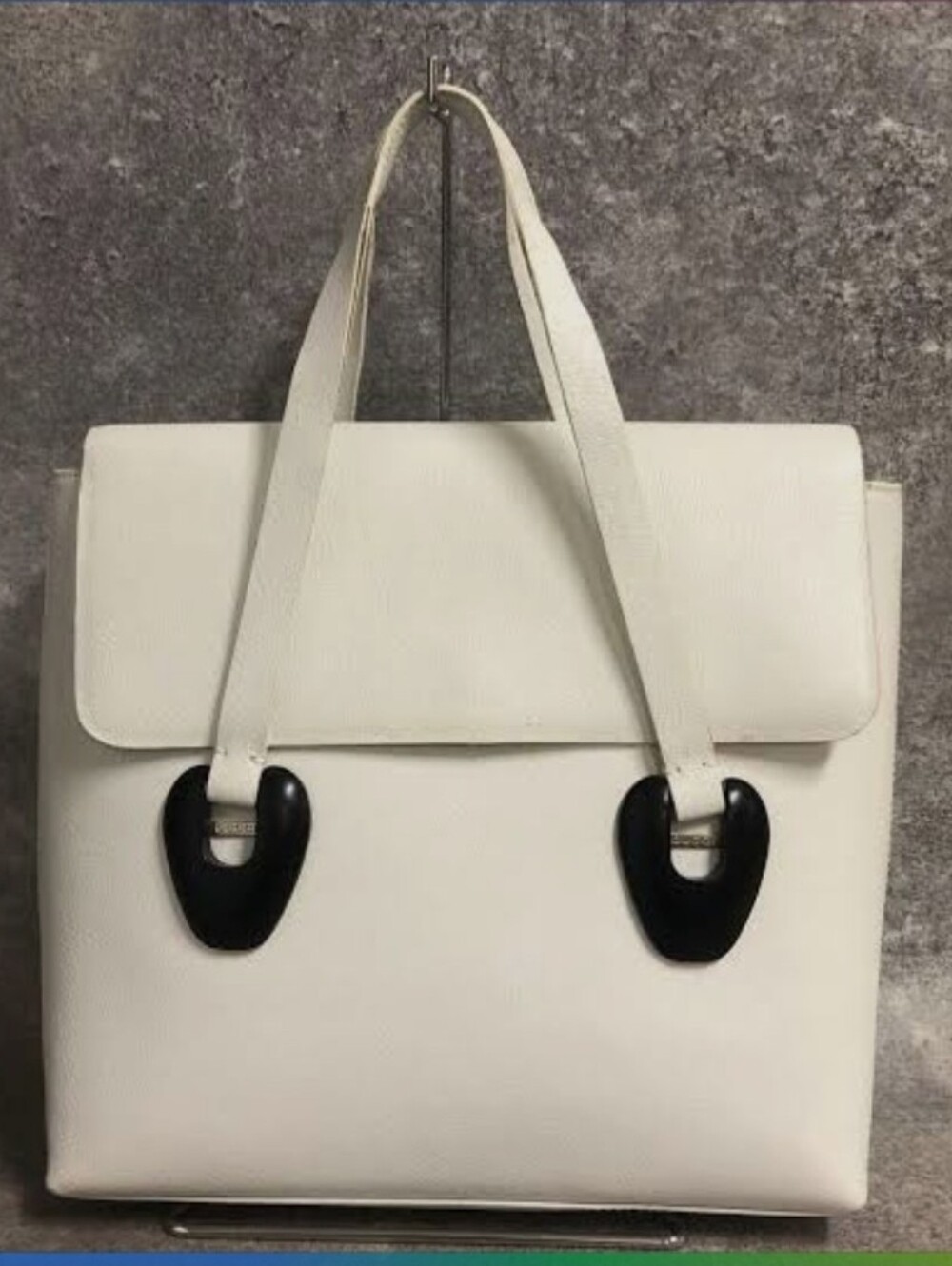 GUCCI White leather Satchel Bag Black wood Vintage 90s bag Authentic Rare